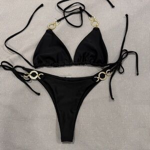 Elegant Black Bikini with Gold Accents